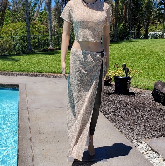 Nwt Printed Mesh Cover-Up Set KENDALL + KYLIE, sz Lg, nude leopard print - Picture 8 of 17